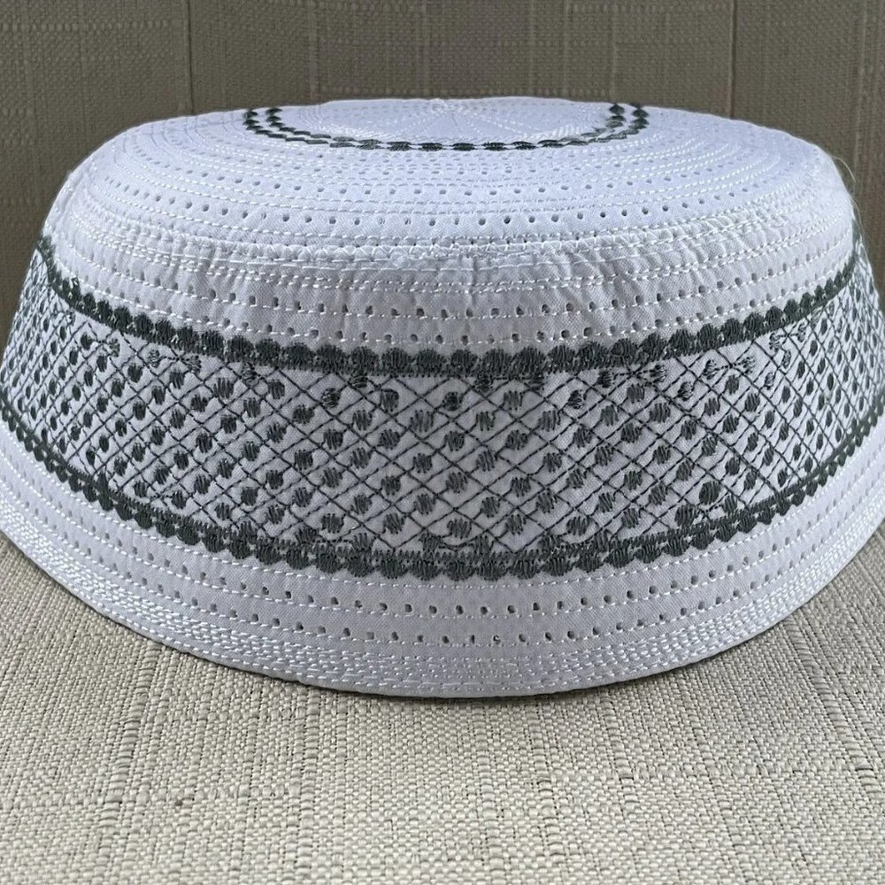Men Hat Religious Pray Hat Topi Cap White gray Prayer Muslim Hat Size 54cm
